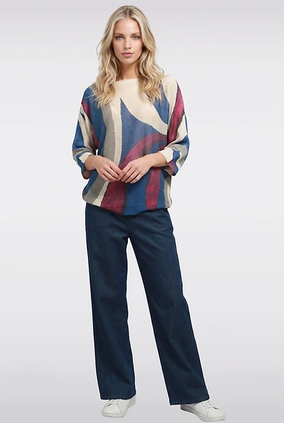 Haut Tricoté à Manches 3/4 Dolman avec Motifs Abstrait & Col Rond par Froccella