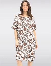 Robe Tunique Midi Froccella à Imprimé Manches Courtes, Col Rond Avec Poches