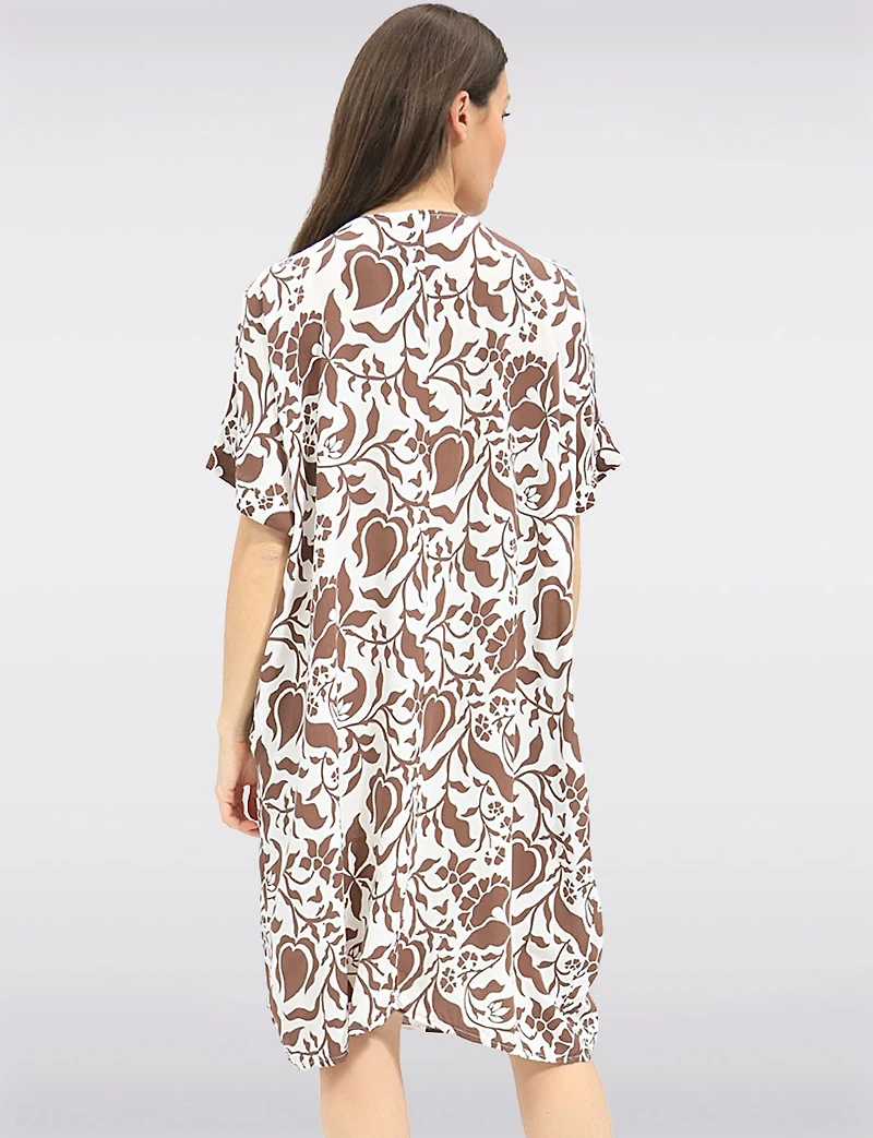 Robe Tunique Midi Froccella à Imprimé Manches Courtes, Col Rond Avec Poches