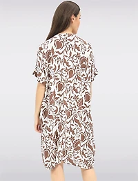 Robe Tunique Midi Froccella à Imprimé Manches Courtes, Col Rond Avec Poches