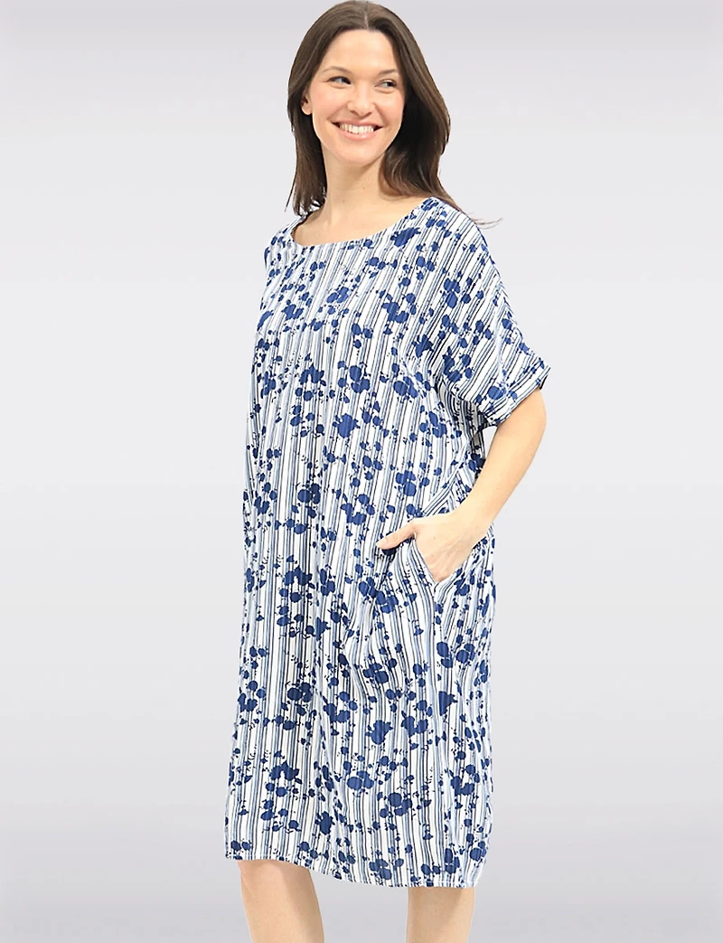 Robe Midi Décontractée Froccella à Imprimé Floral Rayé Avec Poches Latérales
