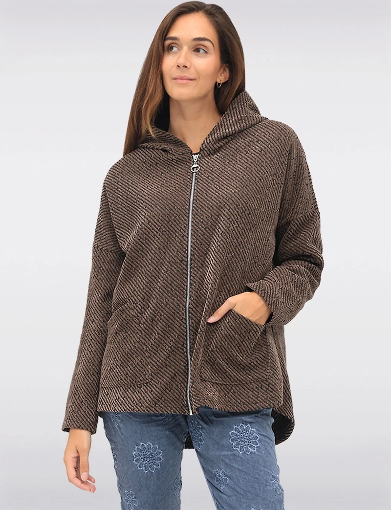 Sweat Polyvalent à Capuche Zippée en Chenille avec Poches Plaquées par Froccella