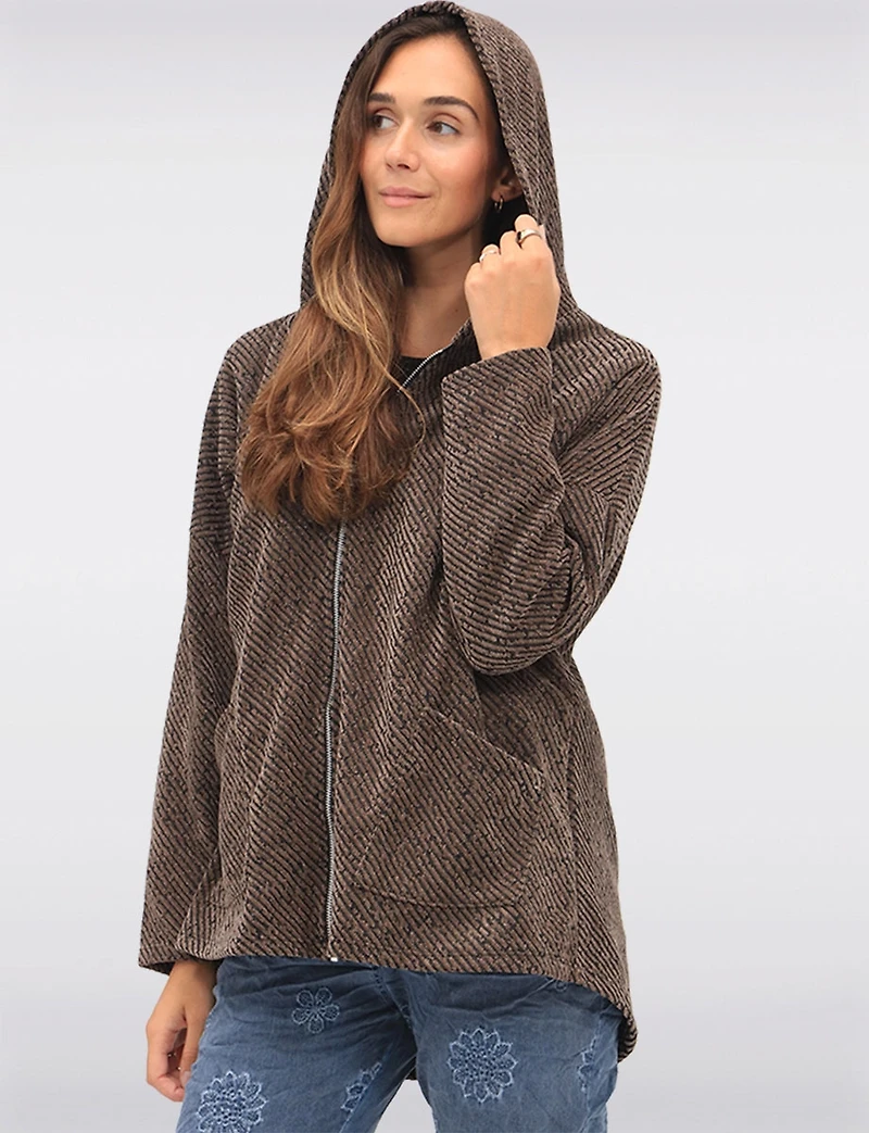 Sweat Polyvalent à Capuche Zippée en Chenille avec Poches Plaquées par Froccella