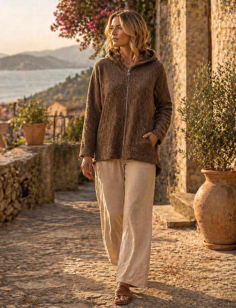 Sweat Polyvalent à Capuche Zippée en Chenille avec Poches Plaquées par Froccella