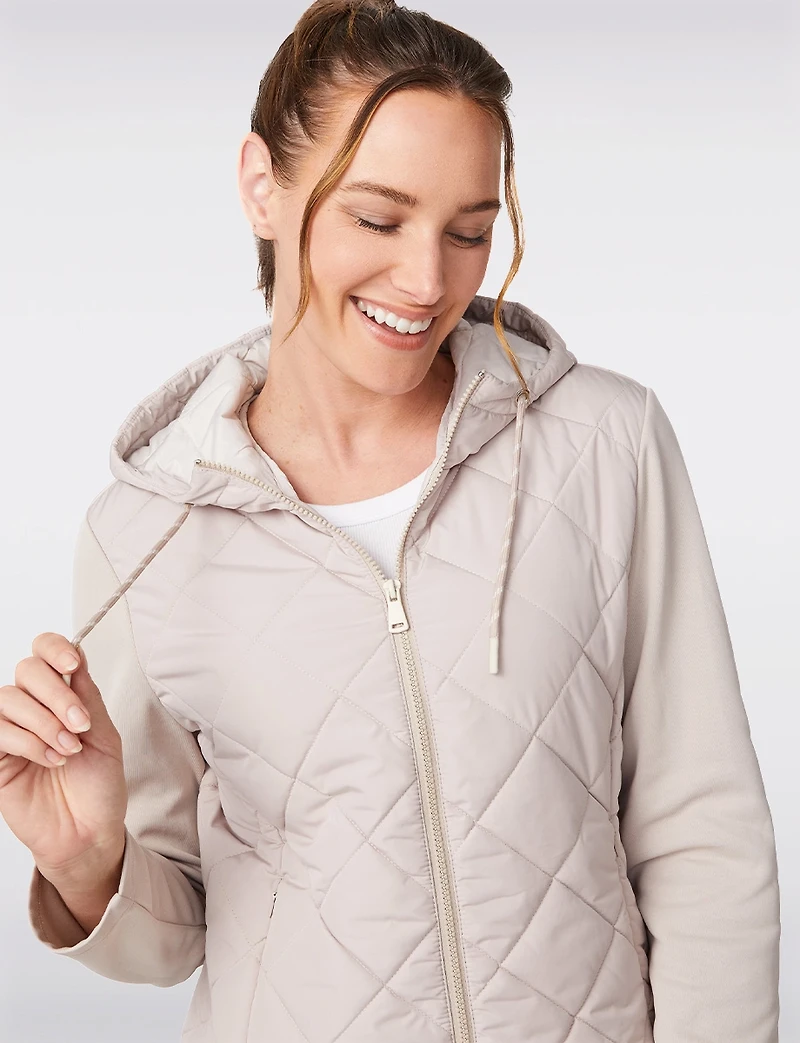 Veste Matelassée Hybride avec Capuche - Coupe Cintrée Courte par Free Country