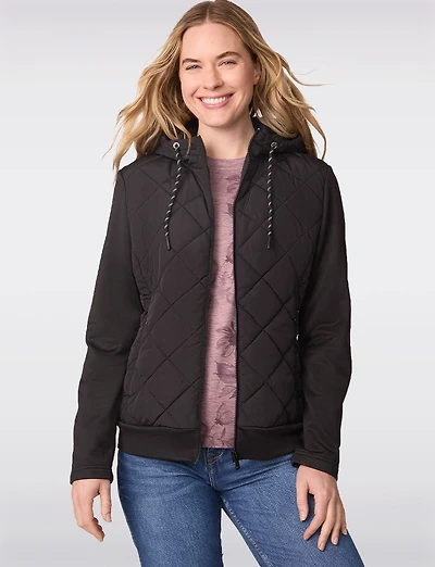 Veste Matelassée Hybride avec Capuche - Coupe Cintrée Courte par Free Country
