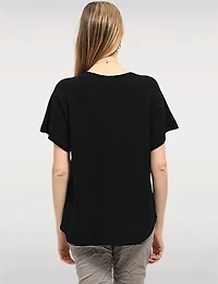 Pull Doux à Manches Courtes Col Rond Ourlet Arrondi & Collier par Froccella