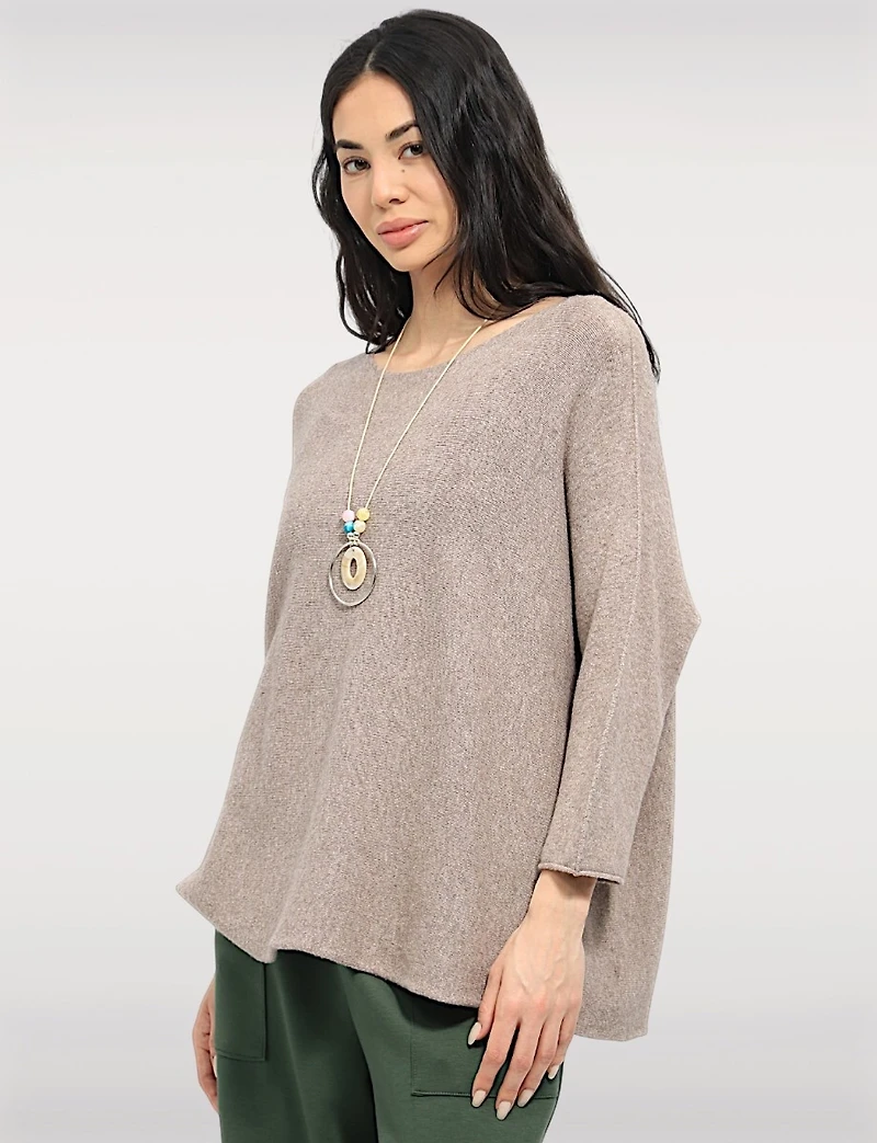 Pull en Tricot à Manches Longues Col Rond avec Collier par Froccella