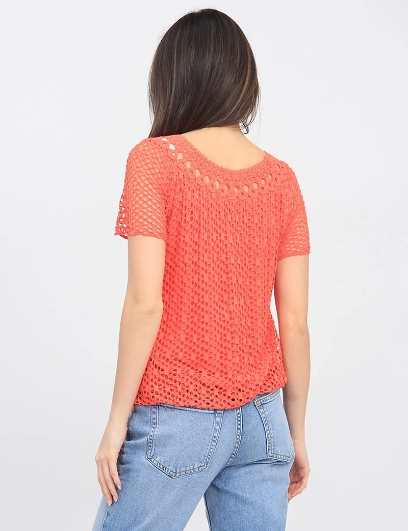 Haut En Maille Crochet Manches Courtes à Col Rond par Froccella