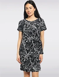 Robe en tricot ITY froncée à motif de feuilles monochromes par Perle
