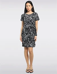 Robe en tricot ITY froncée à motif de feuilles monochromes par Perle