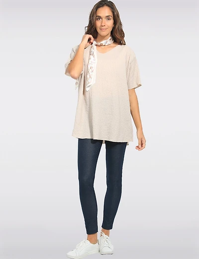 Leggings en Denim Extensible à Taille Élastique -Coupe Ajusté par Perle