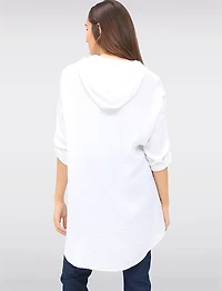 Chemise à Capuche Boutonnée Motif Florale et Léopard avec Strass Froccella