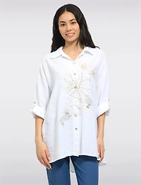 Chemise Ample À Boutons Imprimé Floral Métallisé Et Perles Par Froccella