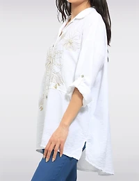 Chemise Ample À Boutons Imprimé Floral Métallisé Et Perles Par Froccella
