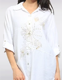 Chemise Ample À Boutons Imprimé Floral Métallisé Et Perles Par Froccella