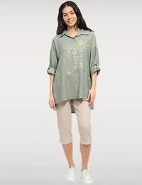 Chemise Ample à Boutons Imprimé Floral Métallisé  Perles par Froccella