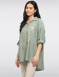 Chemise Ample à Boutons Imprimé Floral Métallisé  Perles par Froccella