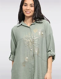 Chemise Ample à Boutons Imprimé Floral Métallisé  Perles par Froccella