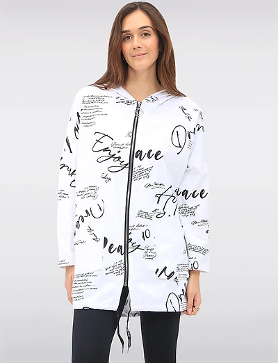 Pull Zippé Imprimé Graphique Cordon de Serrage à Capuche et Ourlet par Froccella