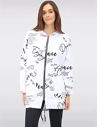 Pull Zippé Imprimé Graphique Cordon de Serrage à Capuche et Ourlet par Froccella