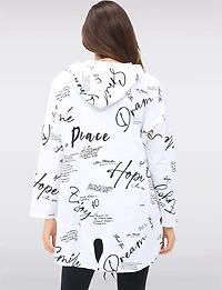 Pull Zippé Imprimé Graphique Cordon de Serrage à Capuche et Ourlet par Froccella