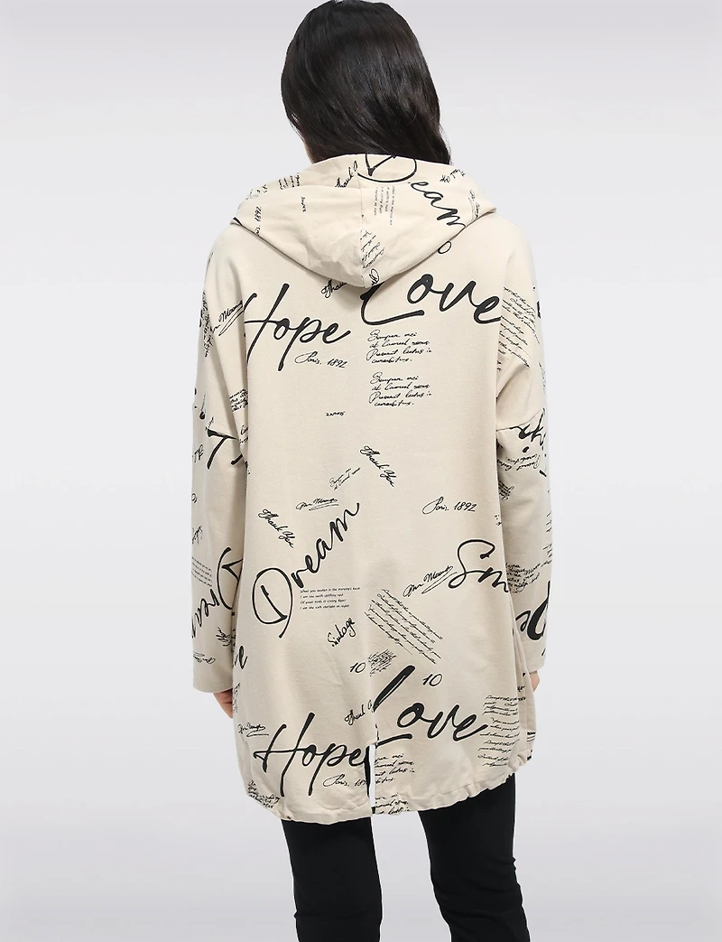 Pull Zippé Imprimé Graphique Cordon De Serrage À Capuche & Ourlet Par Froccella