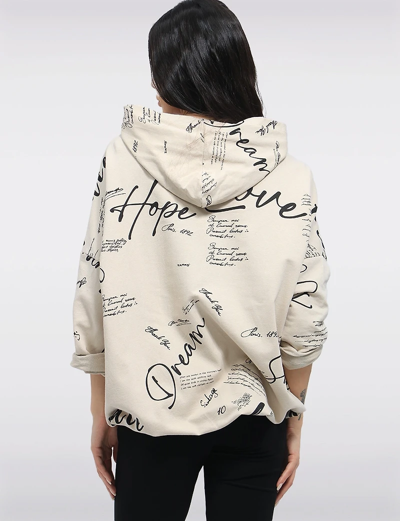 Pull Zippé Imprimé Graphique Cordon De Serrage À Capuche & Ourlet Par Froccella