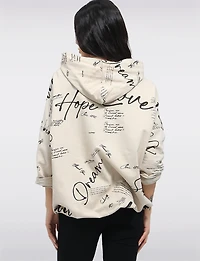 Pull Zippé Imprimé Graphique Cordon De Serrage À Capuche & Ourlet Par Froccella