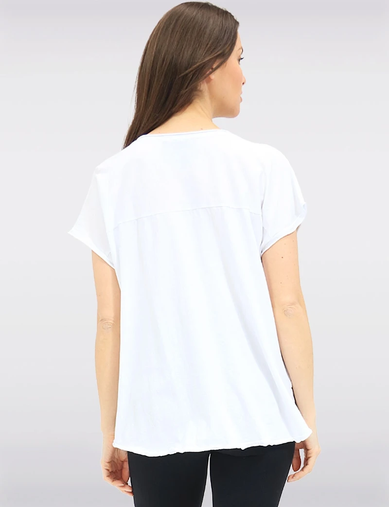 Haut À Manches Courtes en Lin-coton Motif Cœur & Fleur Métallisée Par Froccella