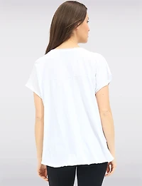 Haut À Manches Courtes en Lin-coton Motif Cœur & Fleur Métallisée Par Froccella
