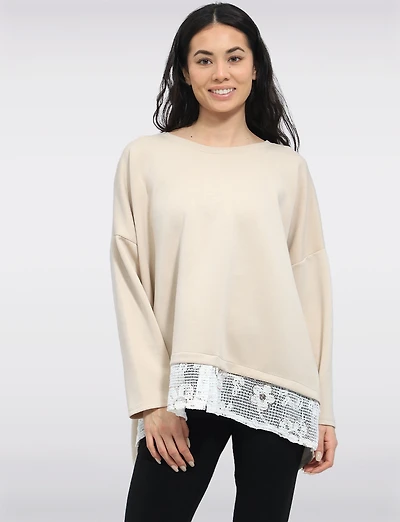 Tunique Coupe Ample Douce à Ourlet en Dentelle et Crochet Blanche par Froccella