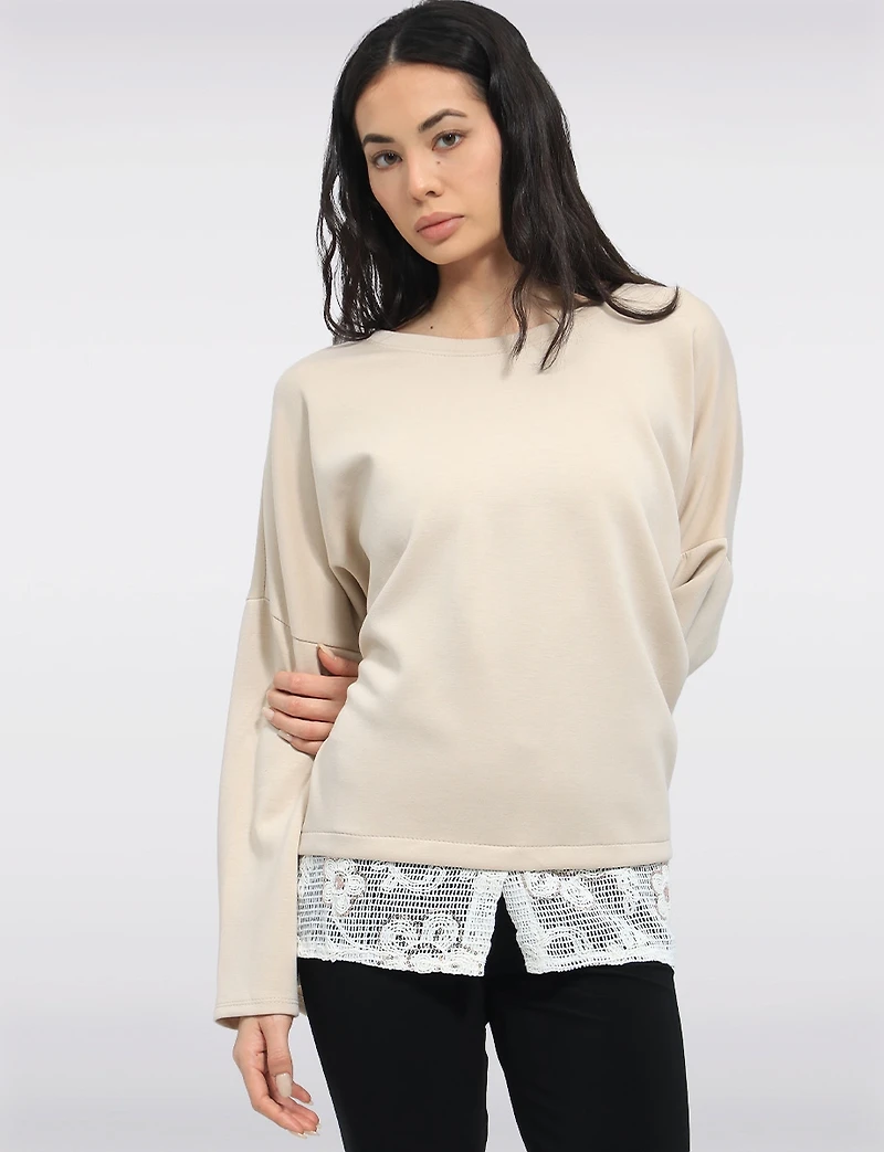 Tunique Coupe Ample Douce à Ourlet en Dentelle et Crochet Blanche par Froccella