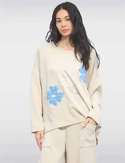 Tunique Coupe Ample Douce à Imprimé Floral et Écriture Argentée par Froccella