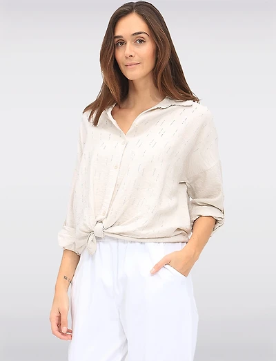 Chemise Froissée Légère Manches 3/4 Avec Strass Sur Le Devant par Froccella