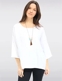 Haut Fluide à Ourlet Asymétrique Manches 3/4 Col Rond et Collier par Froccella