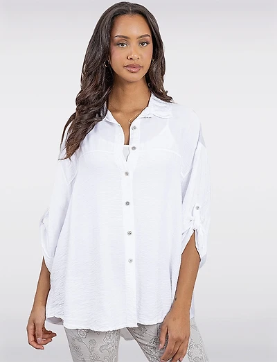 Chemise Légère Froissée Fluide À Boutons Avec Manches Ajustables Par Froccella