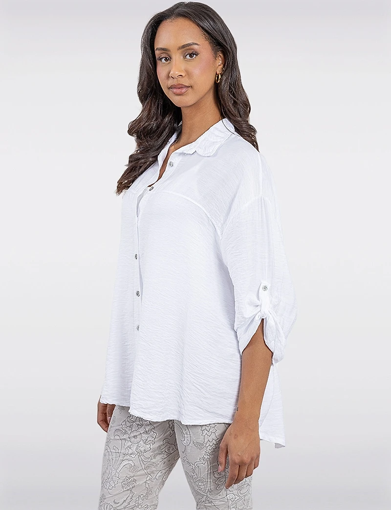 Chemise Légère Froissée Fluide À Boutons Avec Manches Ajustables Par Froccella