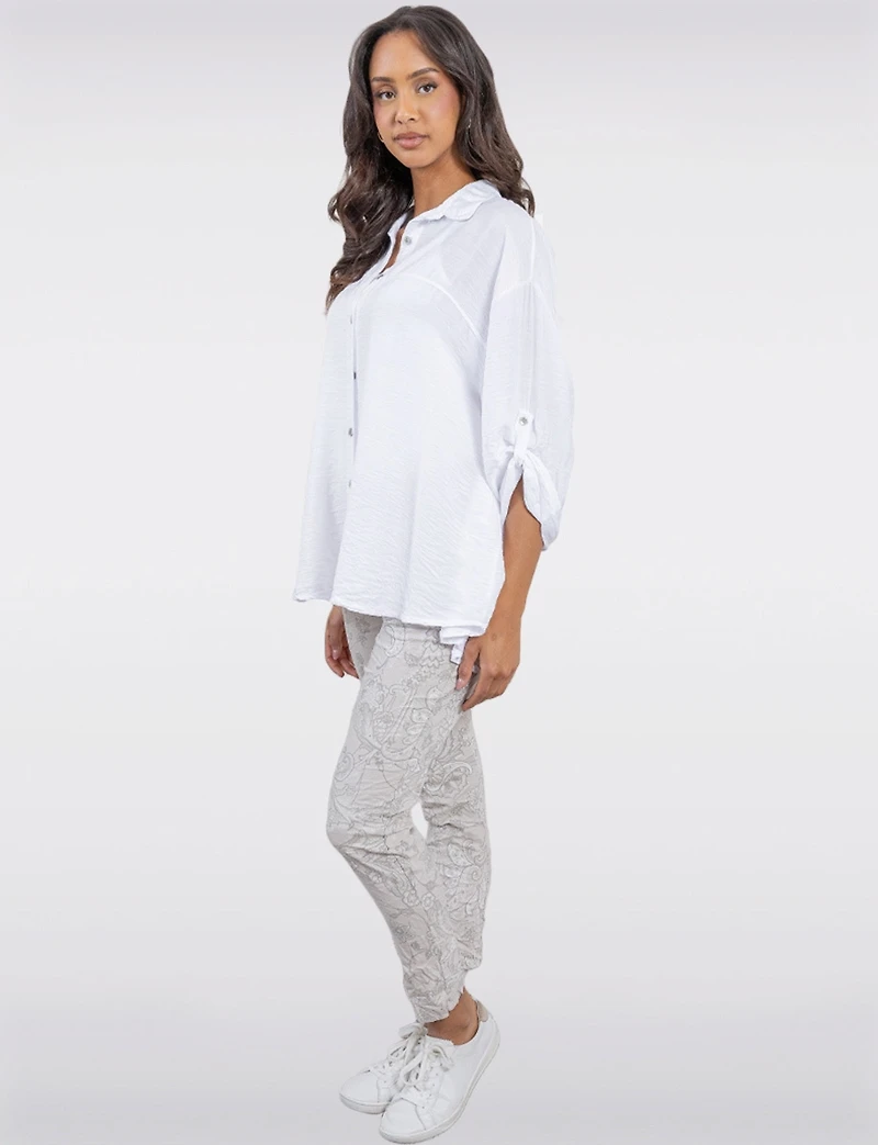 Chemise Légère Froissée Fluide À Boutons Avec Manches Ajustables Par Froccella