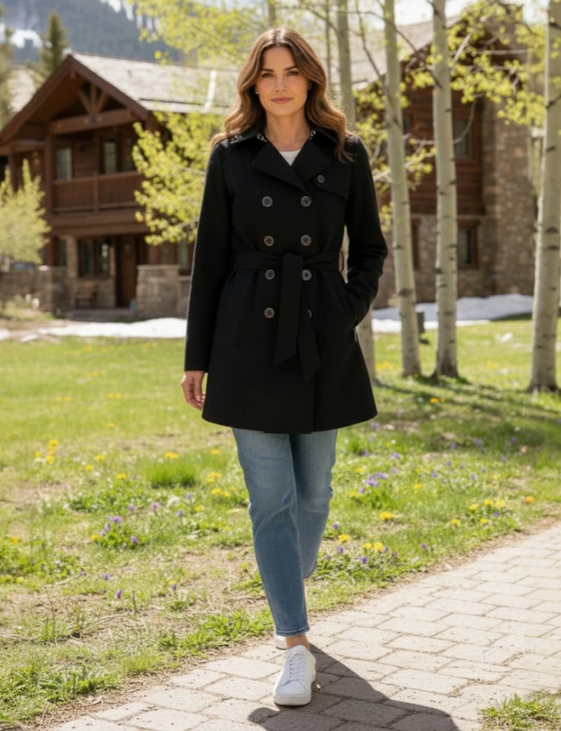 Trench à Capuche Végan Résistant L'Eau Ceinturé Double Boutonnage par Sebby