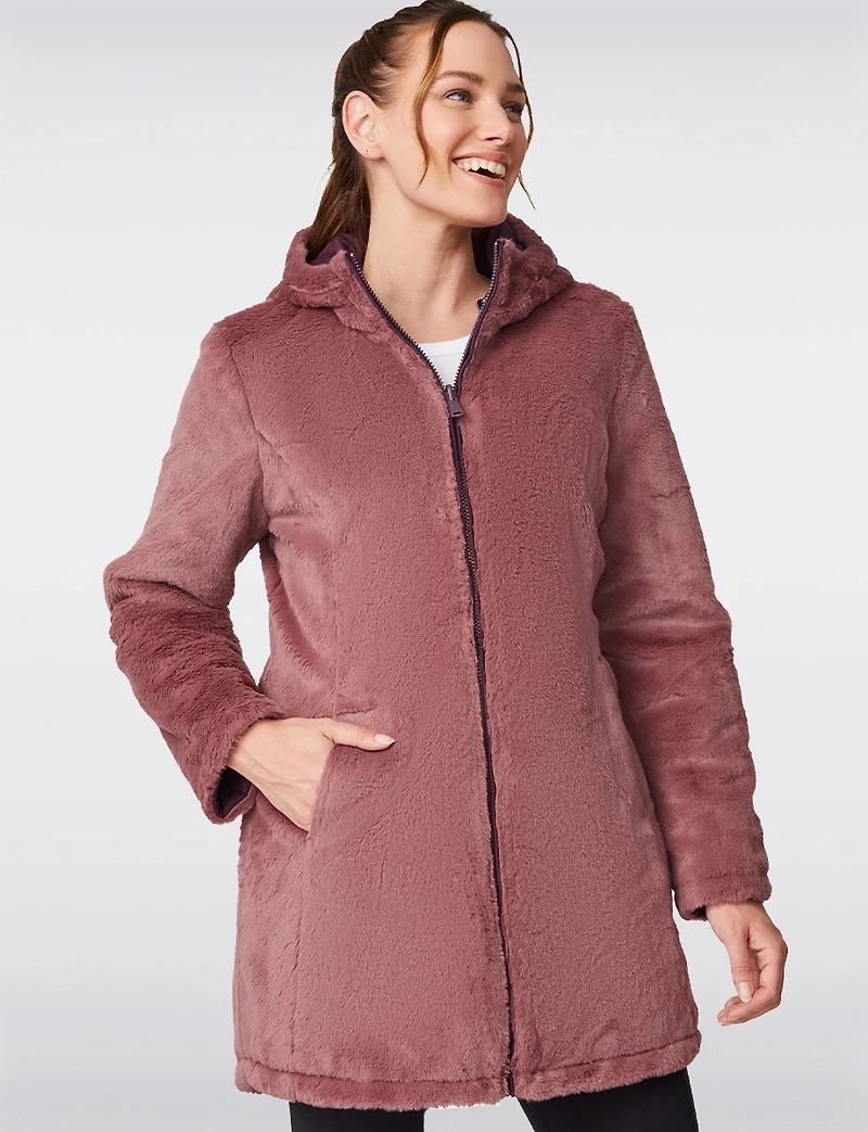 Manteau Matelassé Réversible avec Capuche en Fausse Fourrure par Free Country