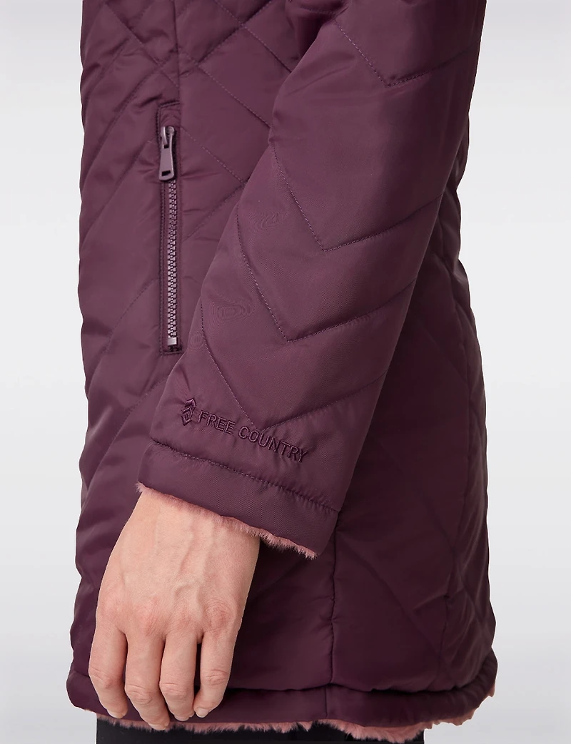 Manteau Matelassé Réversible avec Capuche en Fausse Fourrure par Free Country