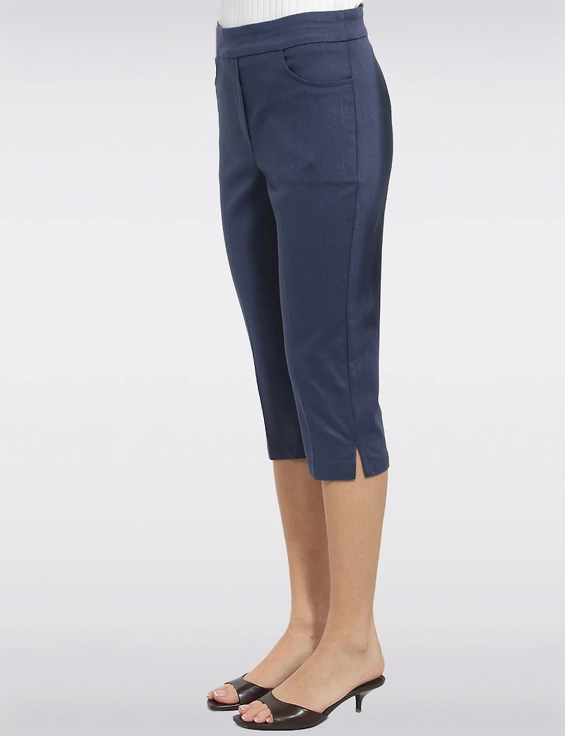 Pantalon Capri Extensible à Taille Élastique avec Poches -Coupe Ajusté par Perle