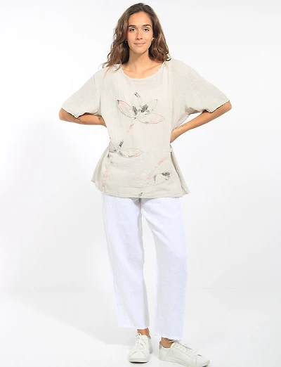 Pantalon Droit Taille Haute En Lin Détail Boutons Par Froccella