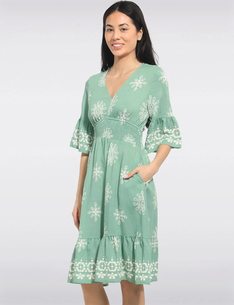 Robe Évasée Mi-longue À Volants Aux Manches Courtes & L'ourlet Par Stella Morgan