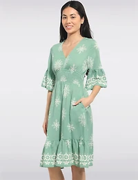 Robe Évasée Mi-longue À Volants Aux Manches Courtes & L'ourlet Par Stella Morgan