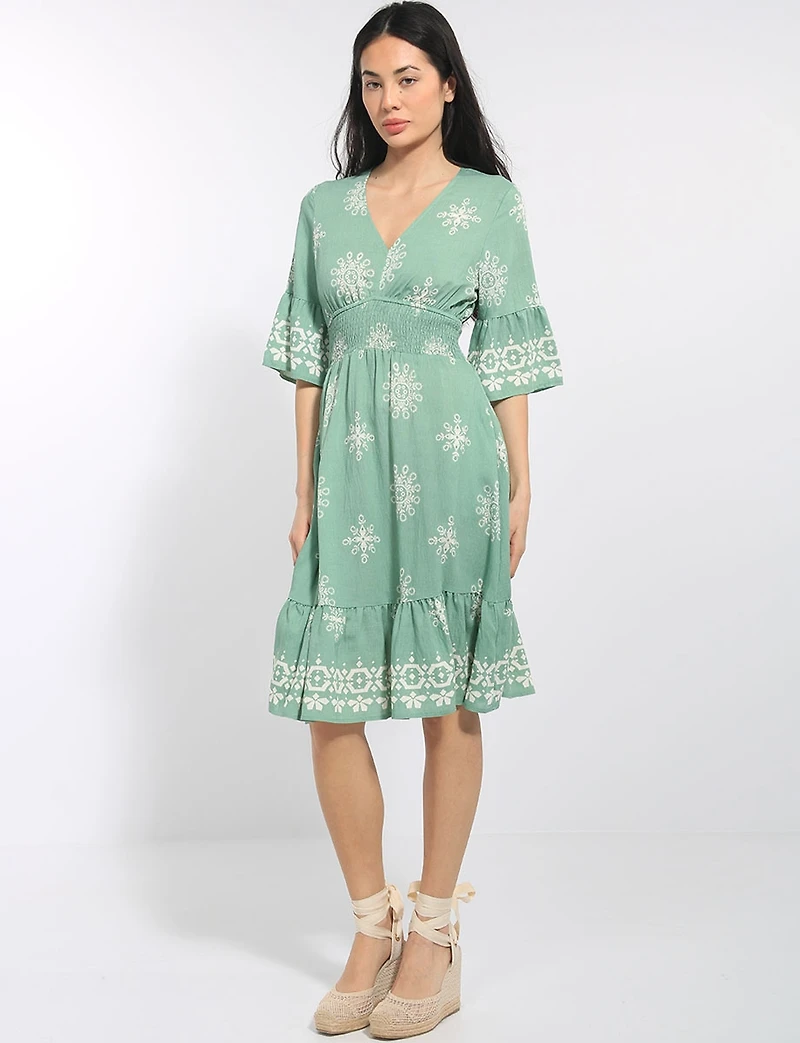 Robe Évasée Mi-longue À Volants Aux Manches Courtes & L'ourlet Par Stella Morgan