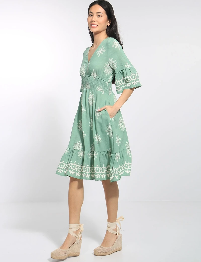 Robe Évasée Mi-longue À Volants Aux Manches Courtes & L'ourlet Par Stella Morgan