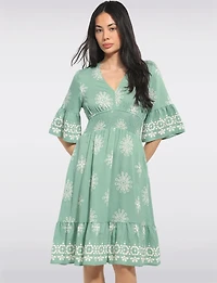 Robe Évasée Mi-longue À Volants Aux Manches Courtes & L'ourlet Par Stella Morgan