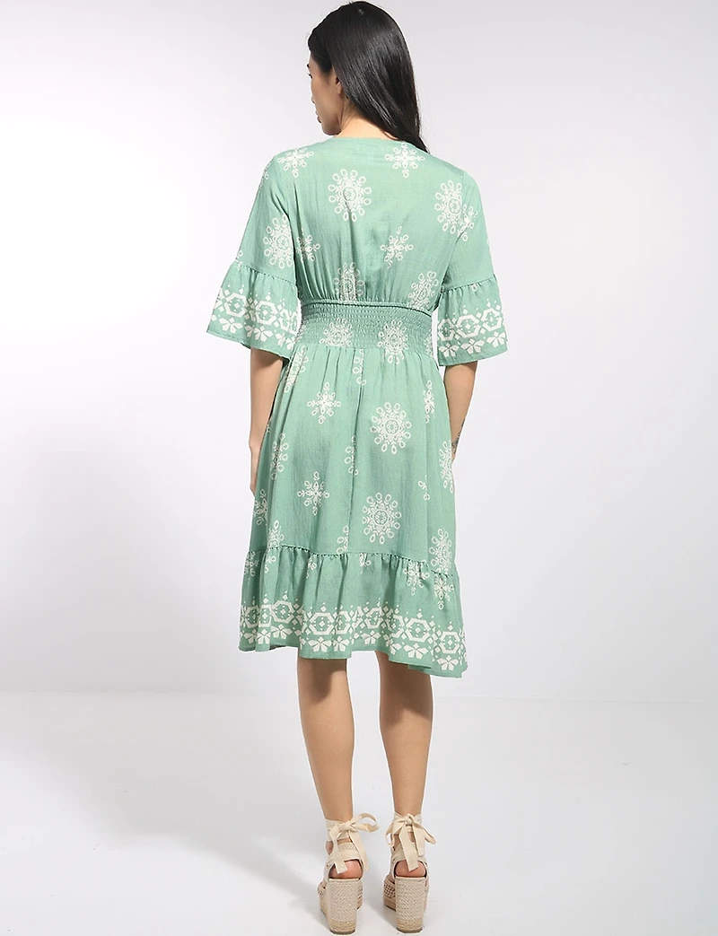 Robe Évasée Mi-longue À Volants Aux Manches Courtes & L'ourlet Par Stella Morgan